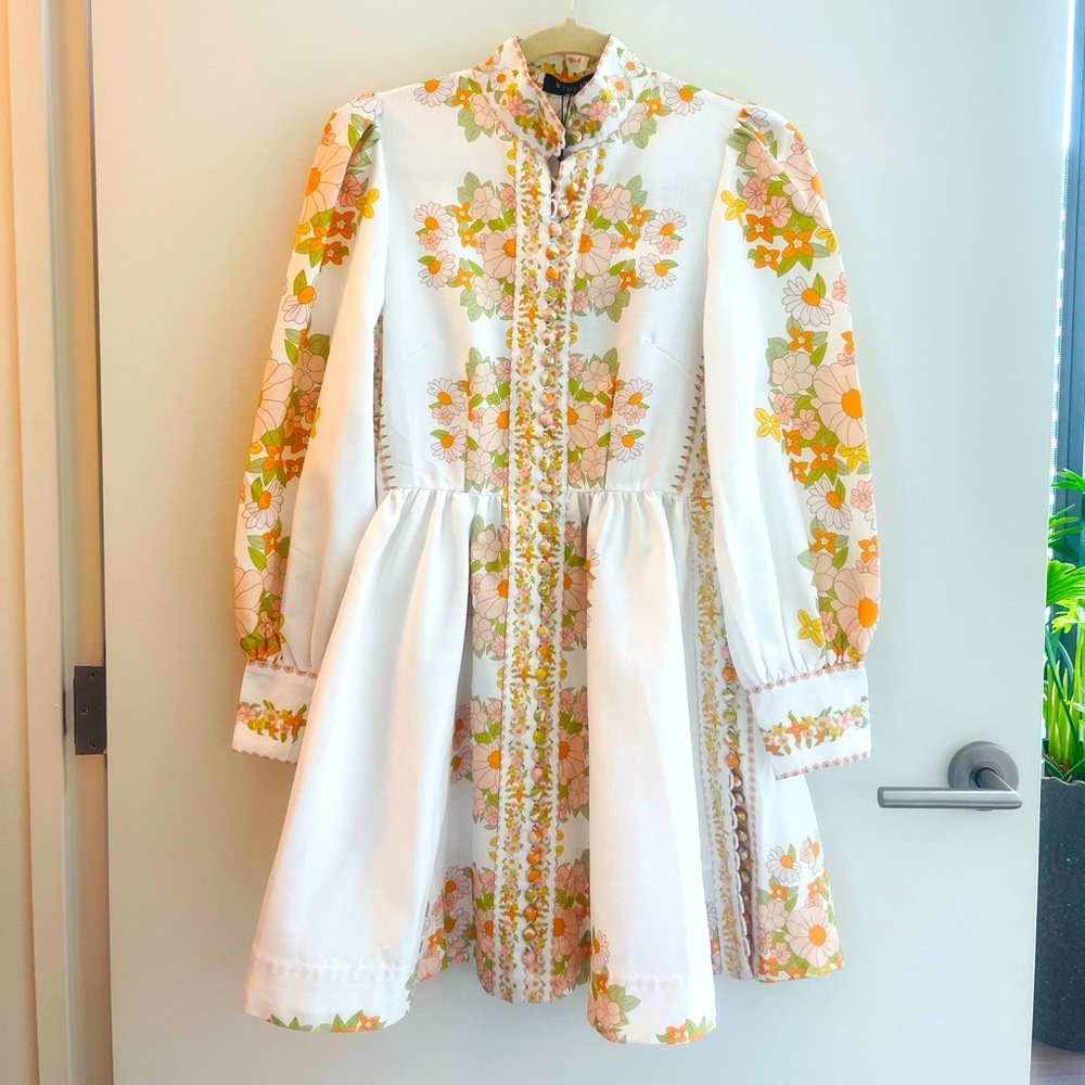 NWT Tuckernuck Beulah Leila Yellow Floral Belted Button Dress
